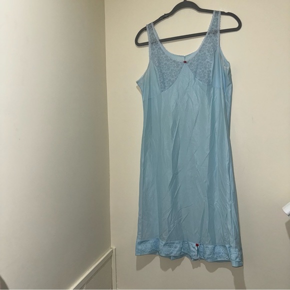 Women’s Vintage Baby Blue Vintage Slip Lace Rose Details Lingerie Dress No Size - Picture 2 of 16